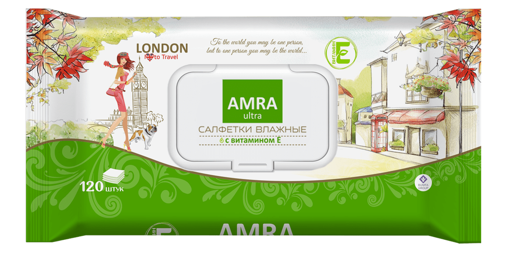 Салфетки влажные освежающие AMRA travel LONDON 120шт