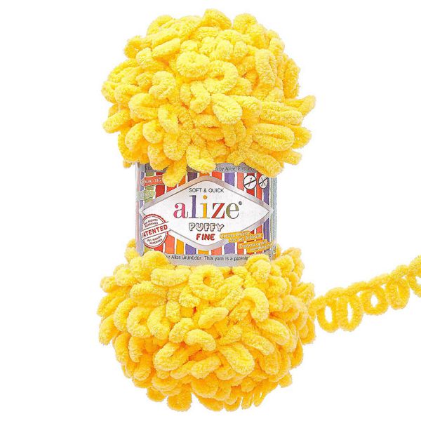 Пряжа Alize (Ализе) Puffy Fine / уп.5 мот. по 100 г, 14м, 113 желтый A