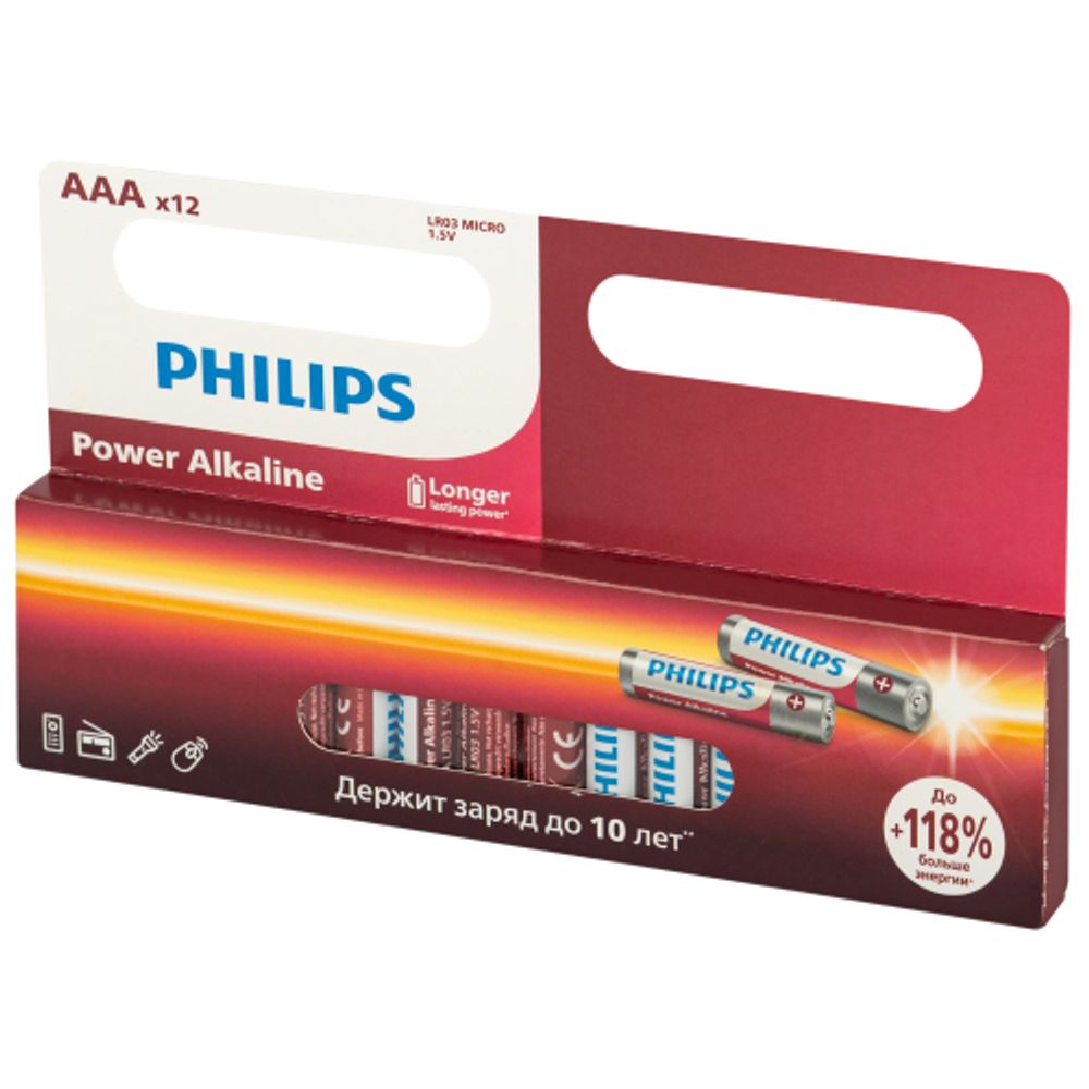 Батарейки Philips LR03P12W/51 ААА алкалиновые 1,5v 12 шт. LR03-12BL Power | Батарейки Щелочные (Алкалиновые)