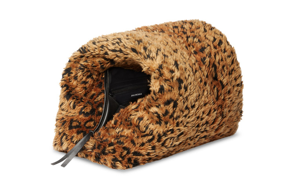 Balenciaga Faux Fur Clutch Medium Women"s Brown/Black