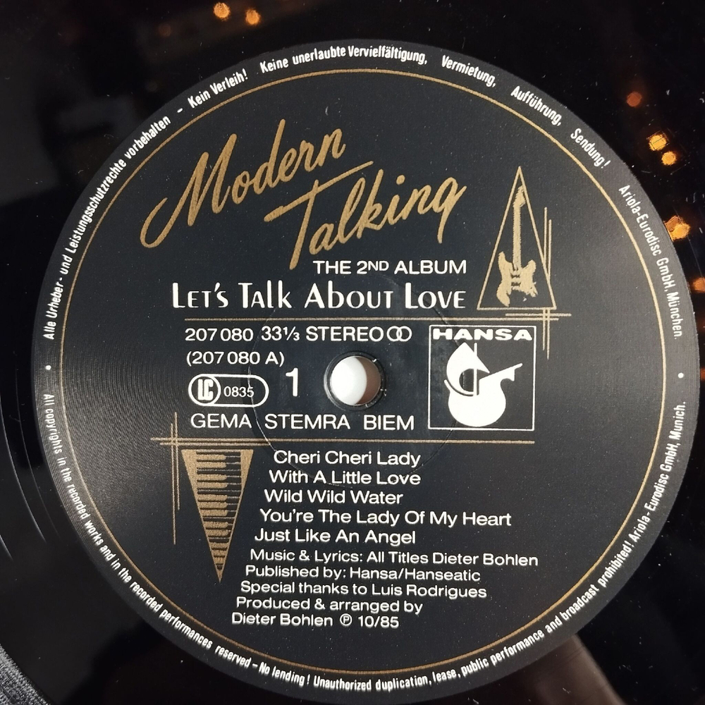 Винтажная виниловая пластинка LP Modern Talking Lets Talk About Love (The 2nd Album) (Germany 1985) Cheri Cheri Lady