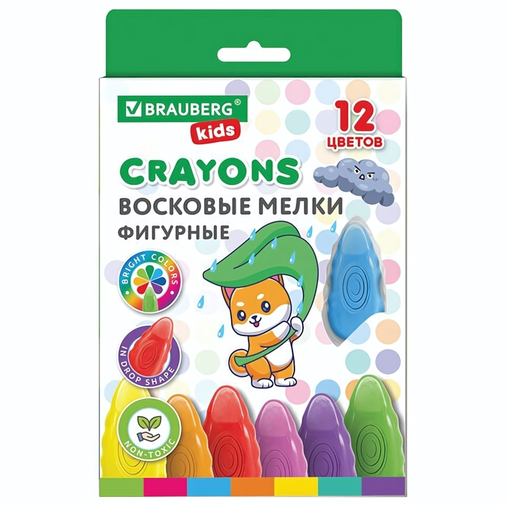 Мелки восковые 12цв. "Капельки" (BRAUBERG)