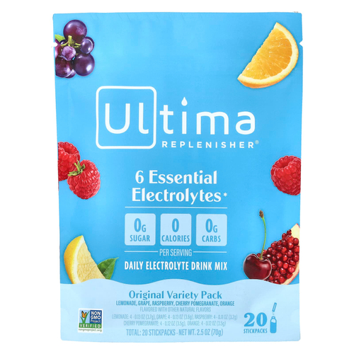 Ultima Replenisher, 6 незаменимых электролитов, смесь для приготовления электролитического напитка для ежедневного приема, оригинальный ассорти по 3,2 г (0,11 унции)