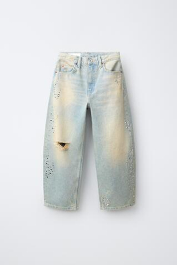 ZARA ДЖИНСЫ BARREL С ЗАКЛЕПКАМИ, СИНИЙ