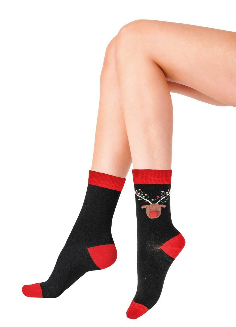 Новогодние хлопковые носки с веселым оленем Christmas Socks (Размер: S-M-L) (Цвет: черный)
