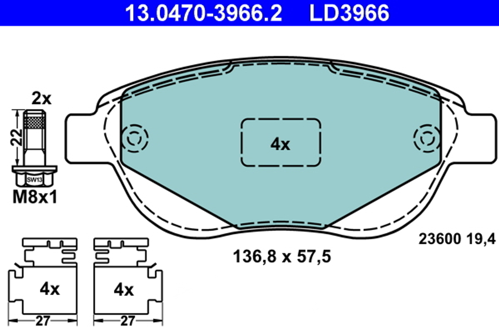 ATE - 13047039662-ATE - Brake Pad Set, disc brake