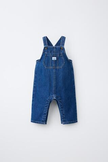 ZARA ДЛИННЫЙ ДЖИНСОВЫЙ КОМБИНЕЗОН, ВЫЦВЕТШИЙ СИНИЙ
