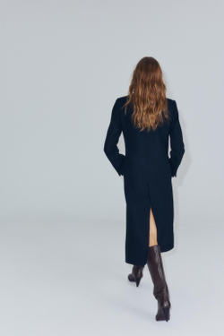 ZARA ДЛИННОЕ ПАЛЬТО ИЗ ШЕРСТИ — ZW COLLECTION, МОРСКОЙ СИНИЙ