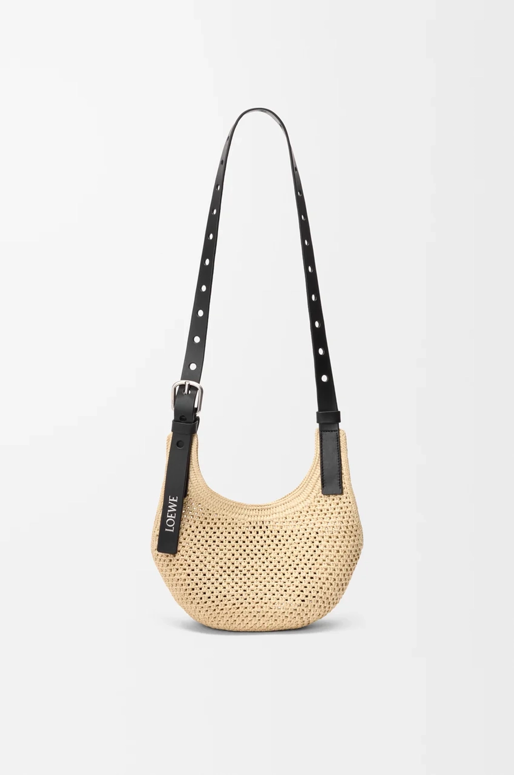 Loewe Сумка-хобо Punch Hole с перфорацией из рафии и телячьей кожи, натуральный