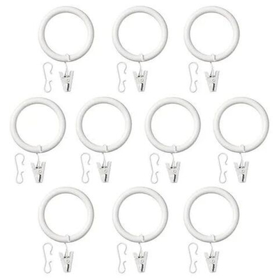 IKEA Кольца для штор Syrlig с зажимом и крючком белые, диаметр 38 мм, в упаковке 10 колец