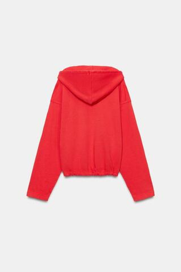 ZARA ТОЛСТОВКА С ЭФФЕКТОМ ПОТЕРТОСТИ И КАПЮШОНОМ, КРАСНЫЙ