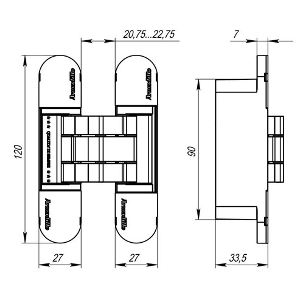 Петля скрытой установки ARMADILLO U3D7000 (Koblenz K2700) FSG флор. золото /58383/ (1шт)
