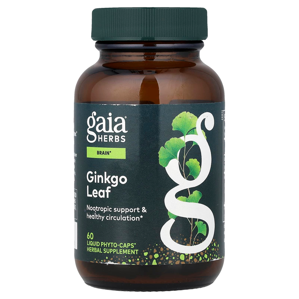 Gaia Herbs, листья гинкго, 60 жидких капсул Phyto-Caps®
