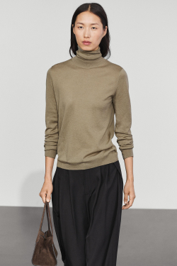 Massimo Dutti Свитер из смесовой шерсти с высоким воротником, серовато-зеленый