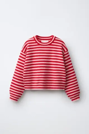 ZARA СВИТЕР В ПОЛОСКУ, КРАСНЫЙ