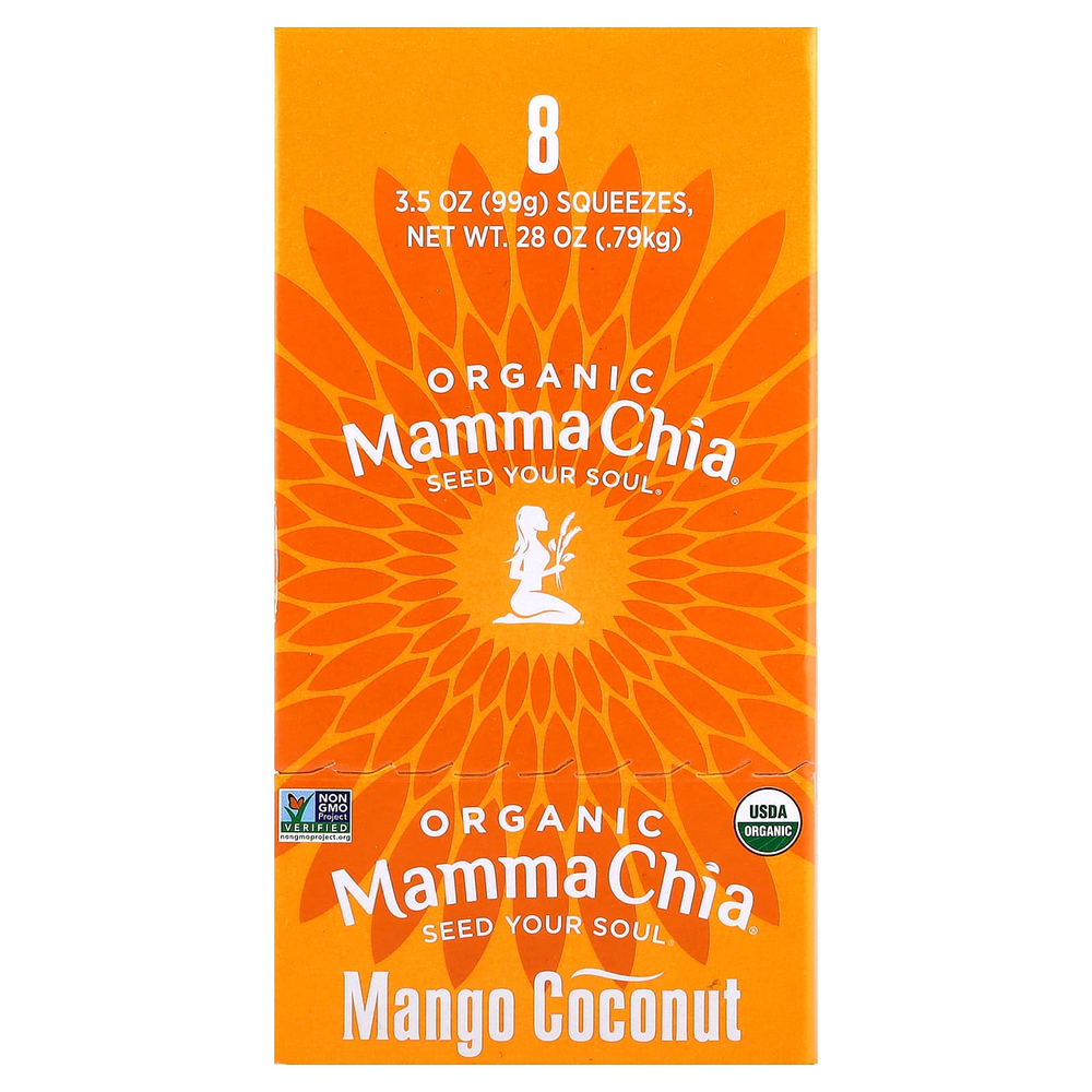 Mamma Chia, Organic Chia Squeeze, Vitality Snack, манго и кокос, 8 порций по 99 г (3,5 унции)