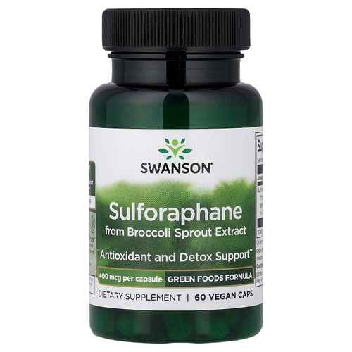 Swanson Vitamins, сульфорафан из экстракта ростков брокколи, 400 мкг, 60 веганских капсул