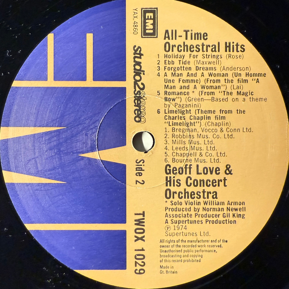 Geoff Love And His Concert Orchestra – All-Time Orchestral Hits (Англия 1974г.) Promo