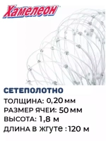 Сетеполотно леска 0,20 мм, ячея 50 мм, высота 1,8 м кукла