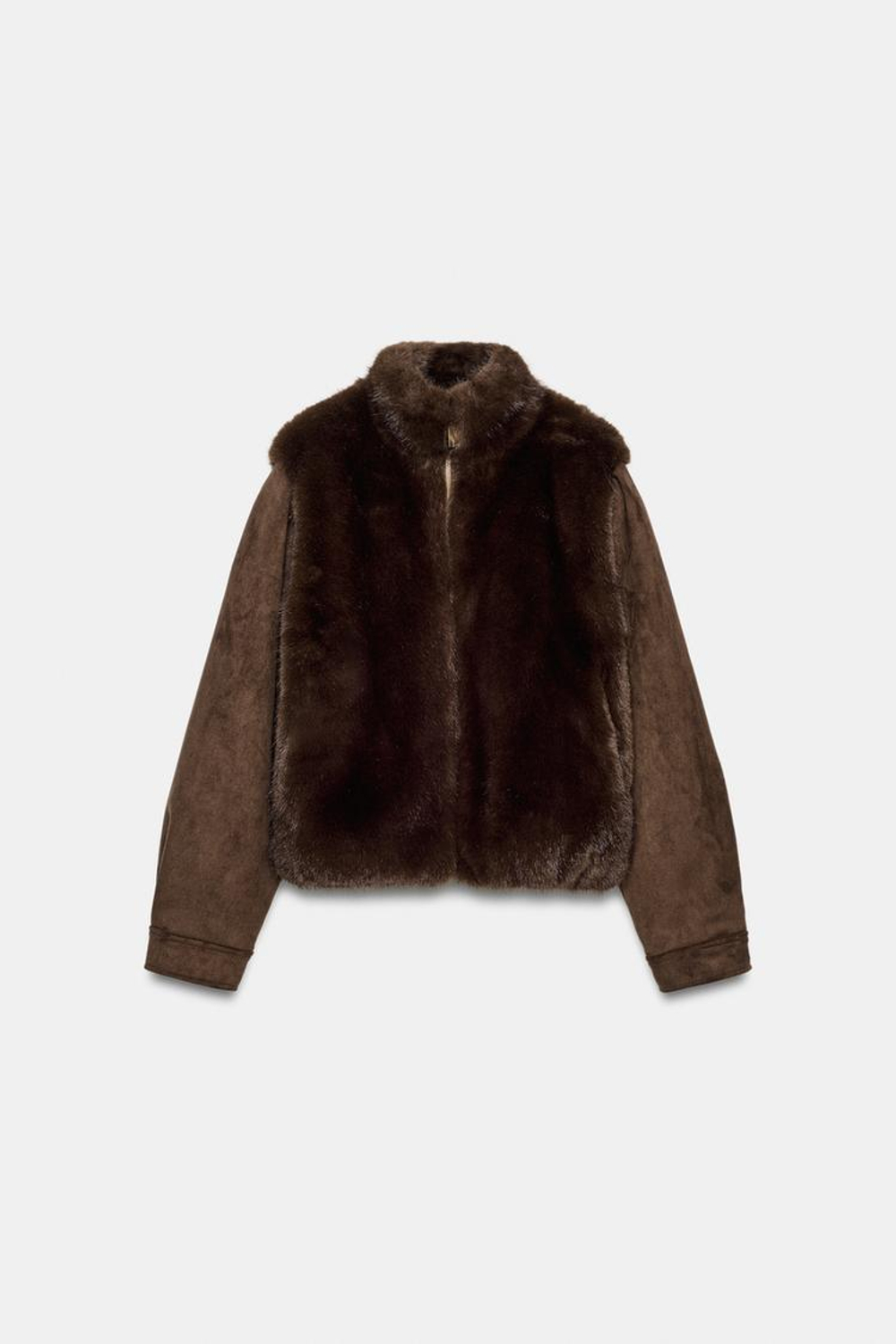 ZARA КОМБИНИРОВАННАЯ КУРТКА ИЗ ИСКУССТВЕННОГО МЕХА, КОРИЧНЕВЫЙ
