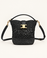 Сумка Celine Louise из рафии, чёрная — вид спереди