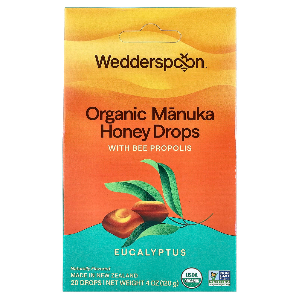Wedderspoon, органические капли с медом манука, с прополисом и эвкалиптом, 20 капель, 120 г (4 унции)