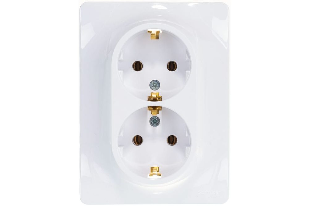 Schneider Electric Glossa Белый Розетка 2-местная с зазем. контактами в сборе с рамкой IP20 скрытая установка GSL000124