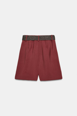 ZARA ШОРТЫ С ЗАЩИПАМИ И РЕМНЕМ, ЧЕРЕПИЧНЫЙ