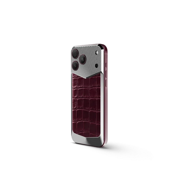 Чехол для iPhone 18 на магните - Натуральная кожа аллигатора - Burgundy