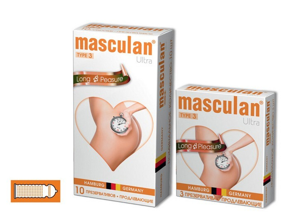 Презервативы Masculan Ultra Long Pleasure кольца и пупырышки с анестетиком 3 шт