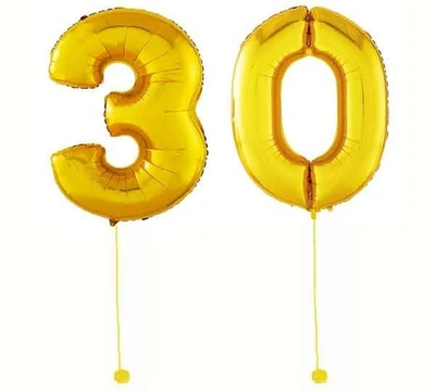 Шар-цифра 30 Золото Gold 102 см фольга с гелием на грузике