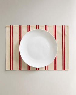 ZARA HOME ЛЬНЯНАЯ ПОДСТАВКА ПОД СТОЛОВЫЕ ПРИБОРЫ В ПОЛОСКУ, КРАСНЫЙ
