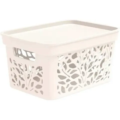 Корзина универсальная для хранения с крышкой «LEAVES», цвет молочный, 27.4*19.7*14см. 5.5л
