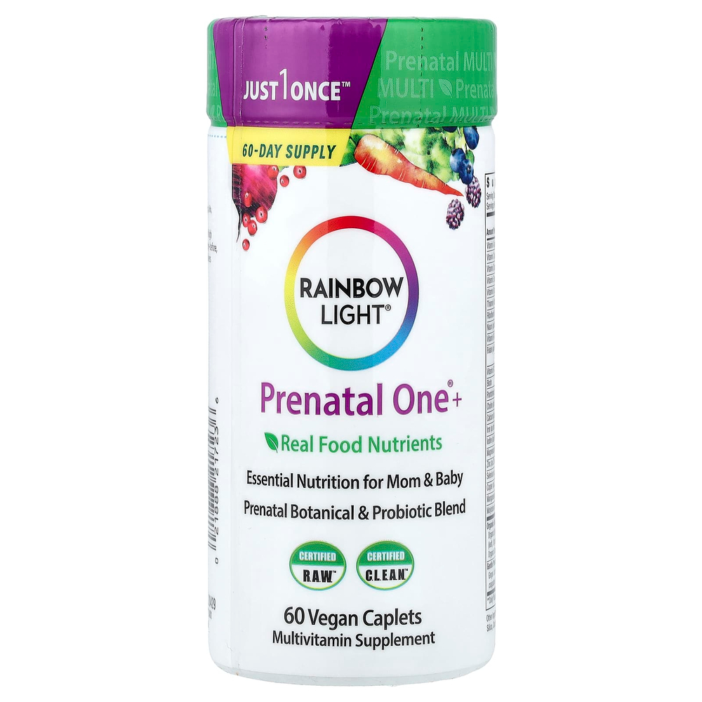Rainbow Light, Prenatal One®+, питательные вещества из натуральных пищевых продуктов, 60 веганских капсул