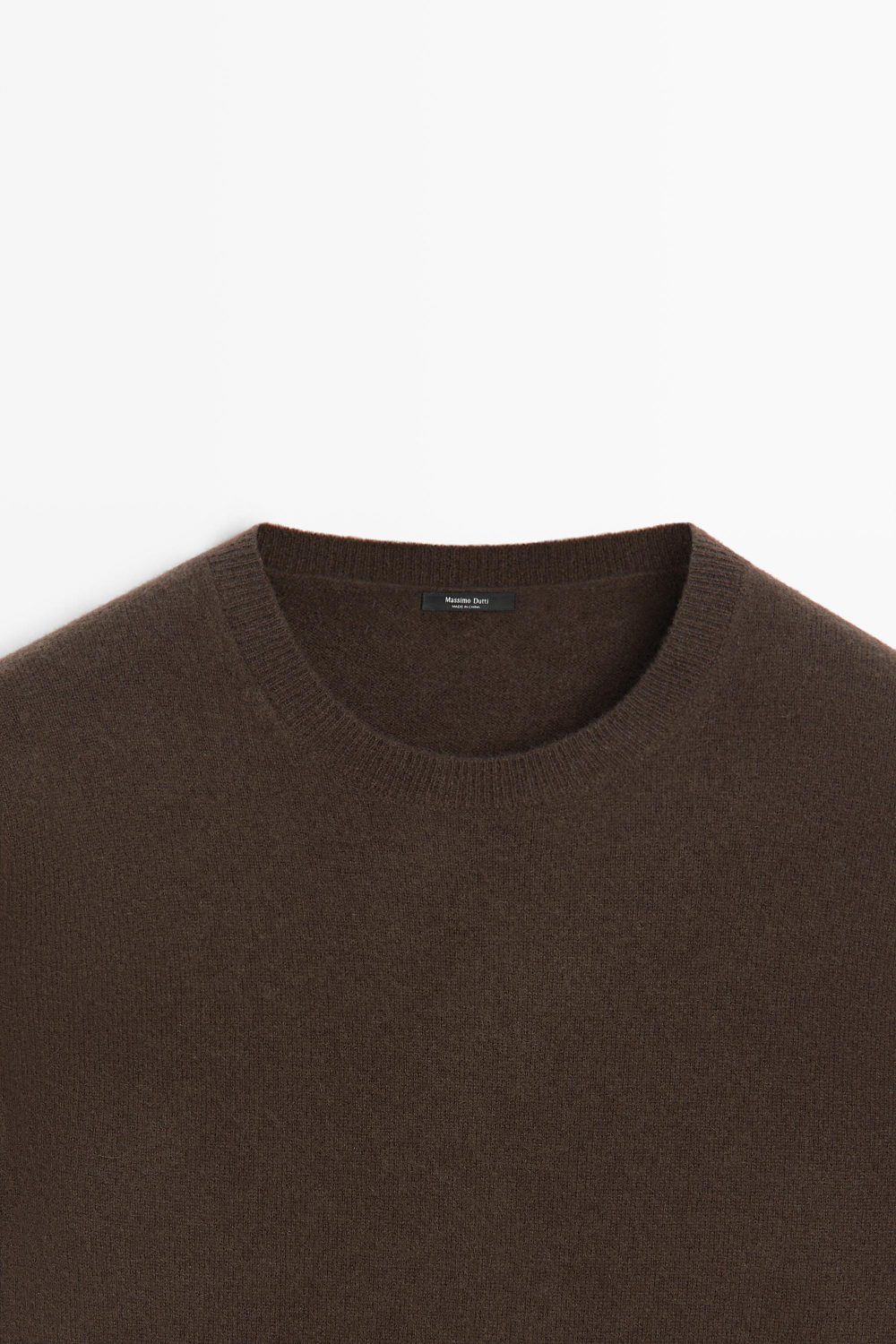 Massimo Dutti Вязаный свитер с круглым вырезом из смесовой шерсти, пестро-коричневый