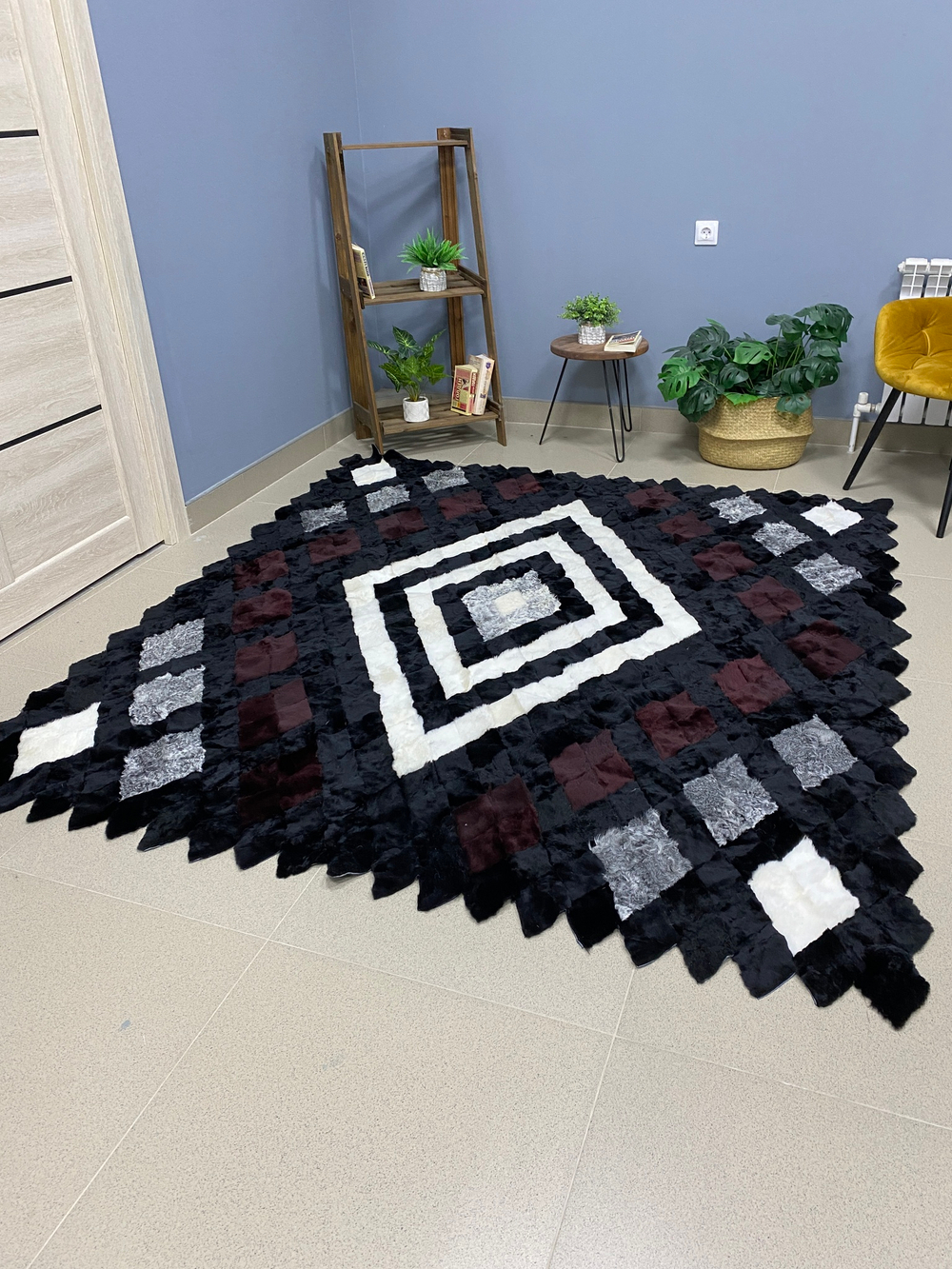 Ковер прямоугольный натуральный мех овчина, каракуль 220 х 200 см.