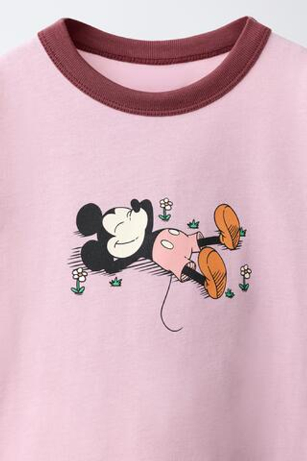 ZARA ФУТБОЛКА С ПРИНТОМ И ВЫШИВКОЙ MICKEY MOUSE © DISNEY, РОЗОВЫЙ