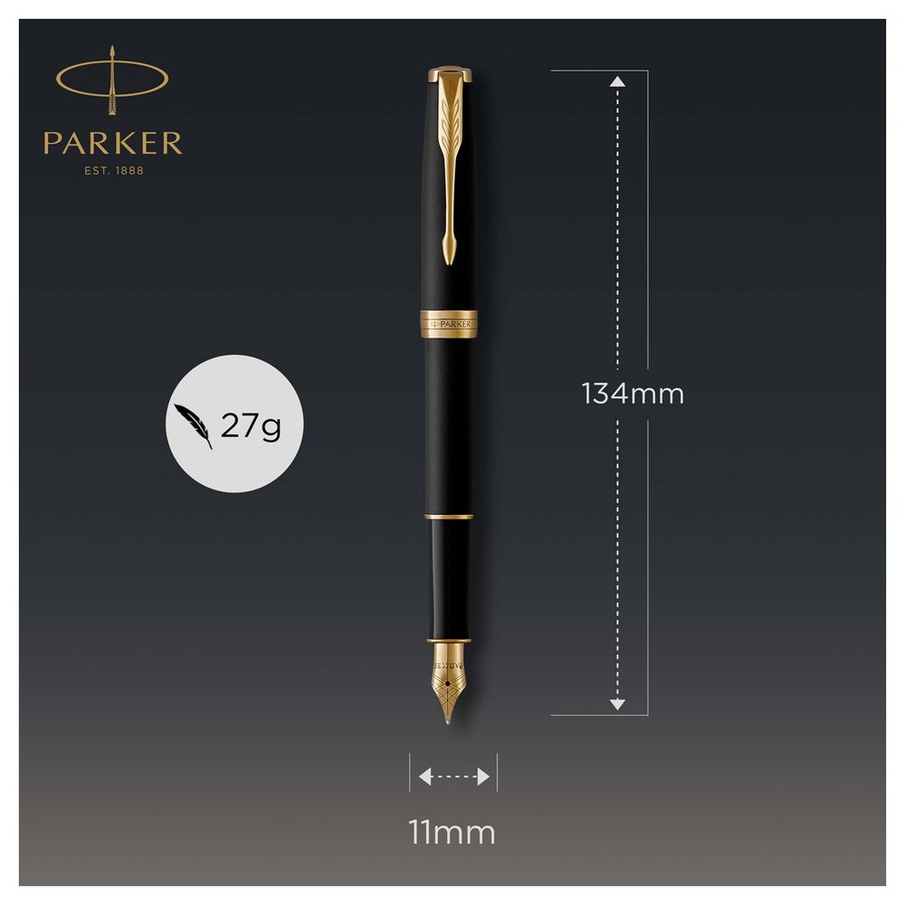 Ручка перьевая Parker "Sonnet Matte Black GT" 0,8мм, подарочная упаковка