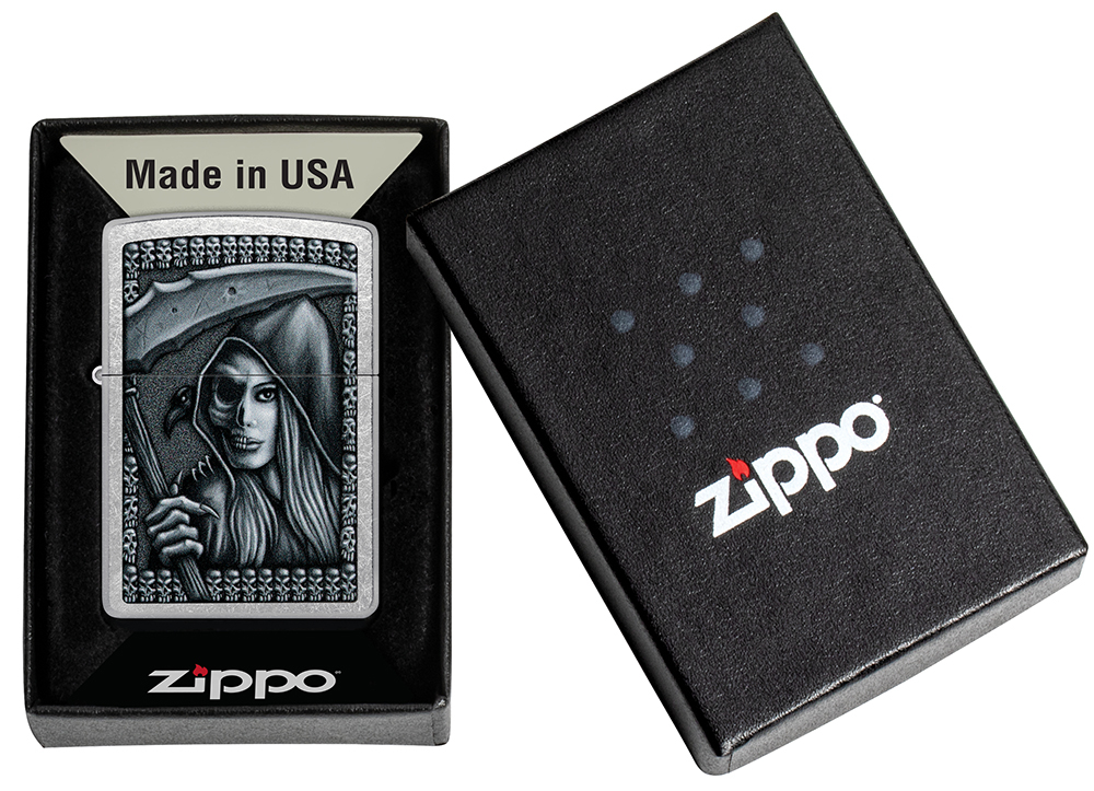 Зажигалка Zippo Grim Beauty, латунь, серебристая, матовая, 38x13x57 мм
