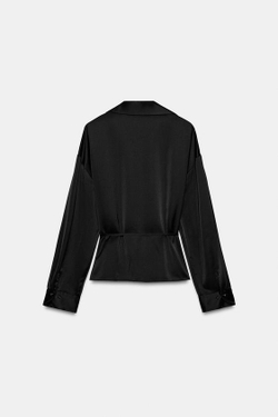 ZARA АТЛАСНАЯ РУБАШКА С РЕМНЕМ, ЧЕРНЫЙ