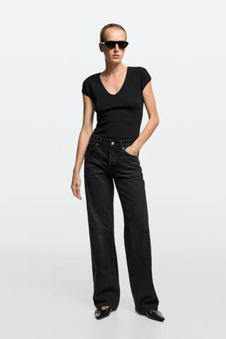 Massimo Dutti Джинсы средней посадки с широкими штанинами, черный