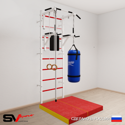 Шведская стенка Sv Sport 5745 (Турник стандарт/Брусья/Канат/Кольца/Цепь/Мешок 15кг/Мат 1м)