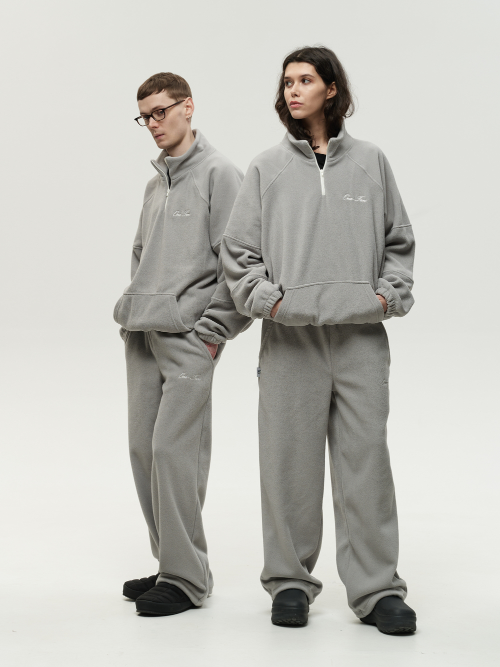 Drawstring Half-Zipped Sweatshirt Grey