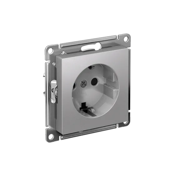 Розетка с заземлением и защитными шторками Systeme Electric AtlasDesign Алюминий, самозажимные клеммы ATN000345S