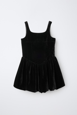 ZARA БАРХАТНОЕ ПЛАТЬЕ-БАЛЛОН, ЧЕРНЫЙ