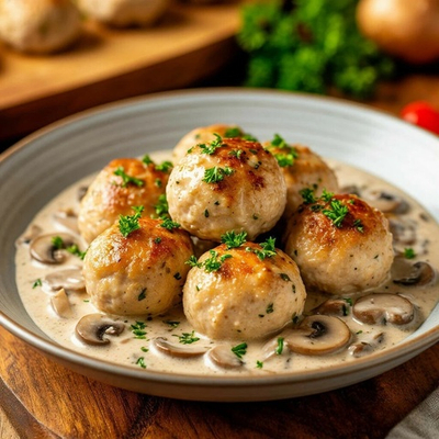 Тефтели из курицы со сливочно-грибным соусом запеченые 1 кг