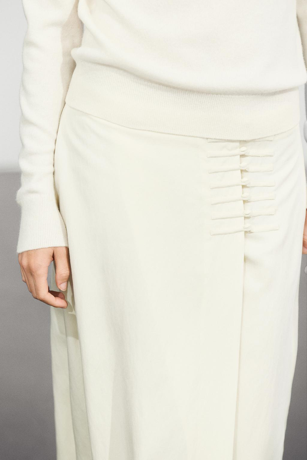 Massimo Dutti Юбка миди прямого кроя с пуговицами, кремовый