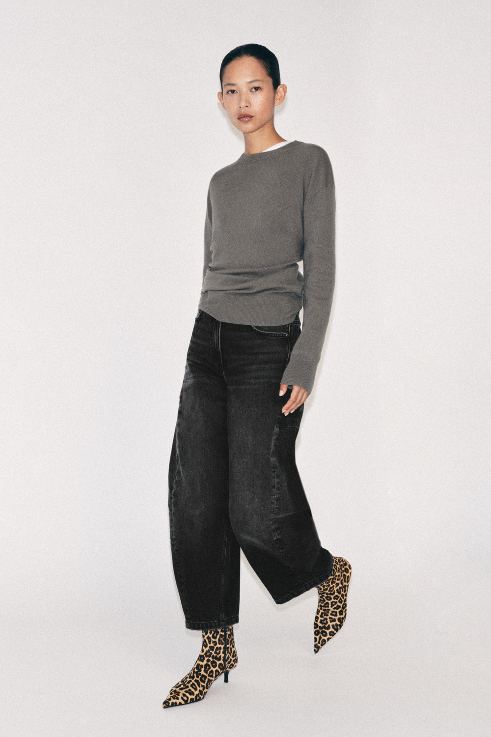 ZARA КОЖАНЫЕ БОТИЛЬОНЫ С АНИМАЛИСТИЧЕСКИМ ПРИНТОМ, ЛЕОПАРДОВЫЙ