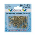 Булавки английские l=32 мм, золото, 25 шт, Gamma PAG-32