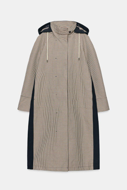 ZARA ДЛИННЫЙ ТРЕНЧ В КЛЕТКУ — ZW COLLECTION, КОРИЧНЕВЫЙ/БЕЛЫЙ